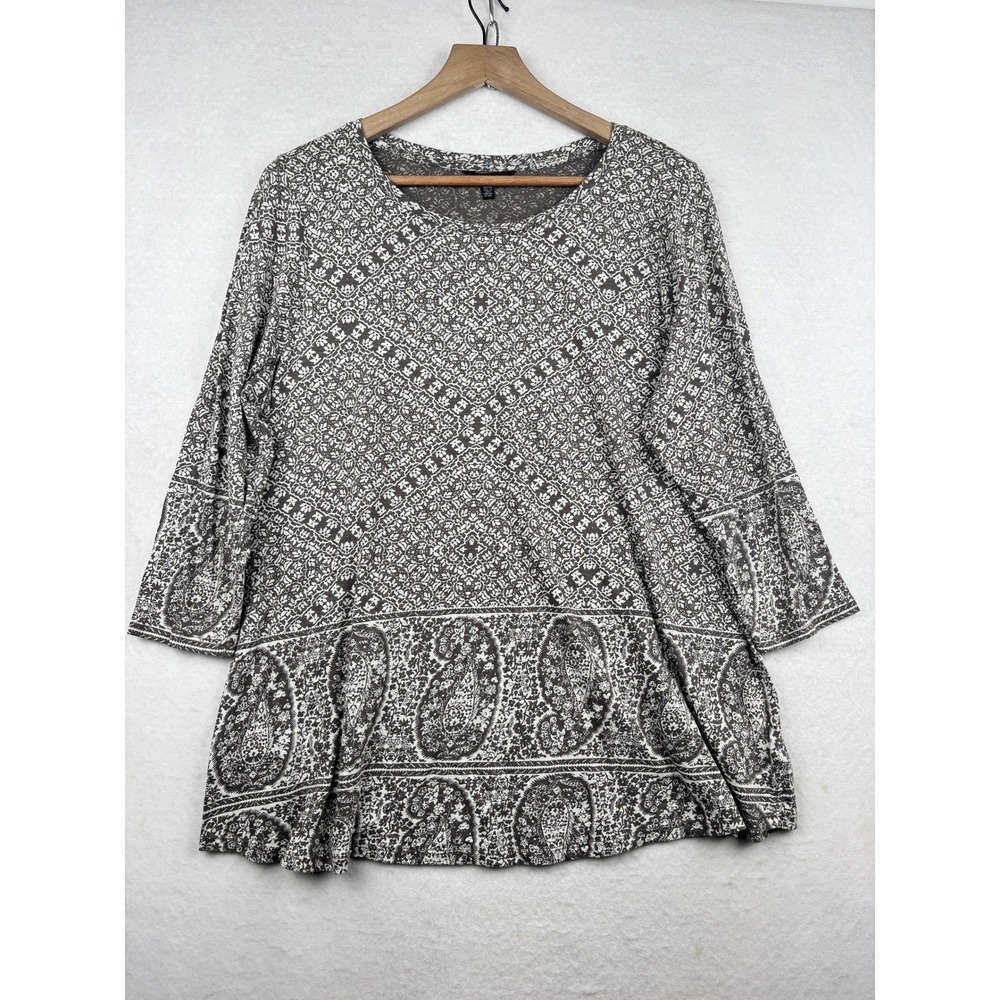 Lucky Brand Knit Top Womens 1X Paisley Border Print Boho